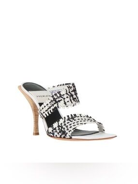 Premiata Black & White Woven Two-Strap Stiletto Mule Sandals